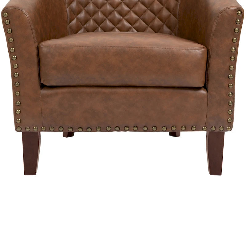 Tufted Faux Leather Accent Armchair with Nailhead Trim