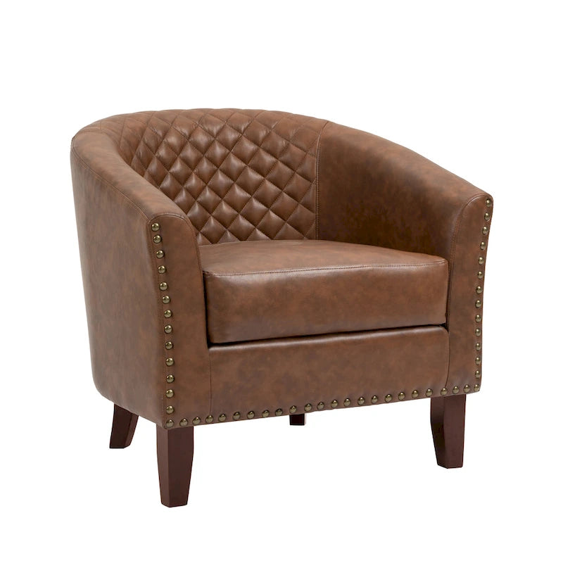 Tufted Faux Leather Accent Armchair with Nailhead Trim