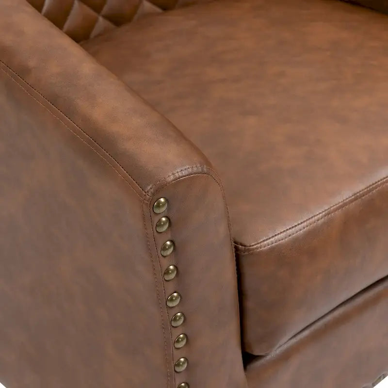 Tufted Faux Leather Accent Armchair with Nailhead Trim