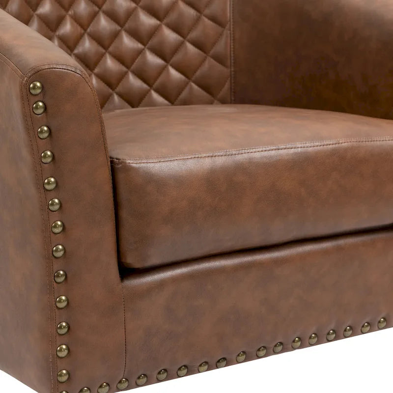 Tufted Faux Leather Accent Armchair with Nailhead Trim