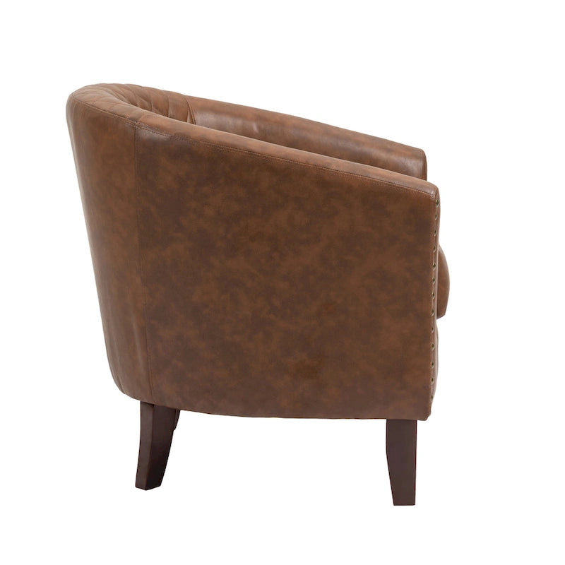 Tufted Faux Leather Accent Armchair with Nailhead Trim