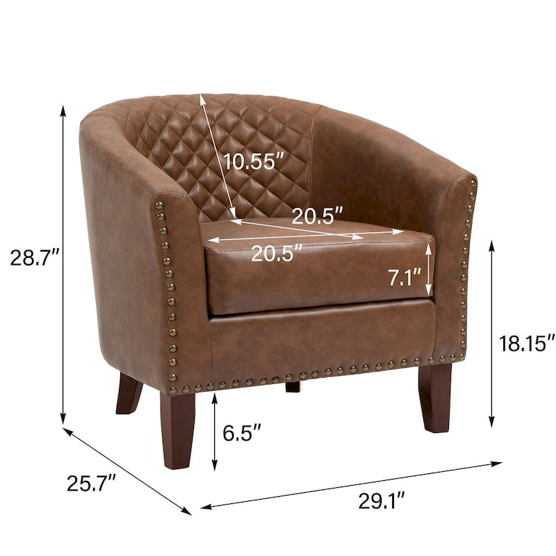 Tufted Faux Leather Accent Armchair with Nailhead Trim