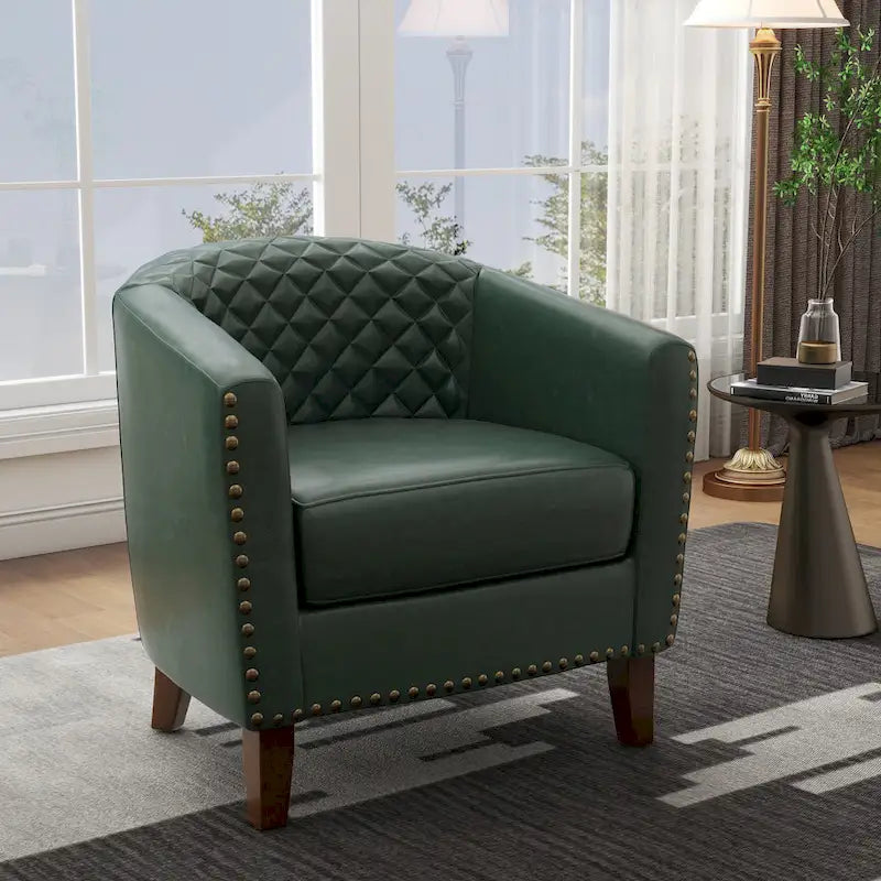 Tufted Faux Leather Accent Armchair with Nailhead Trim