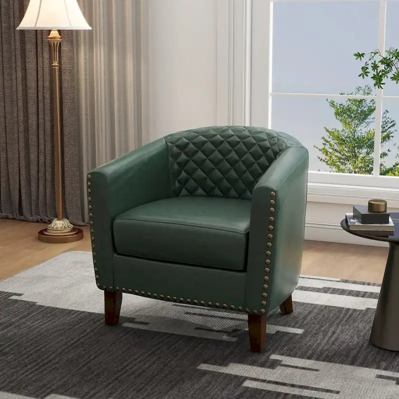 Tufted Faux Leather Accent Armchair with Nailhead Trim