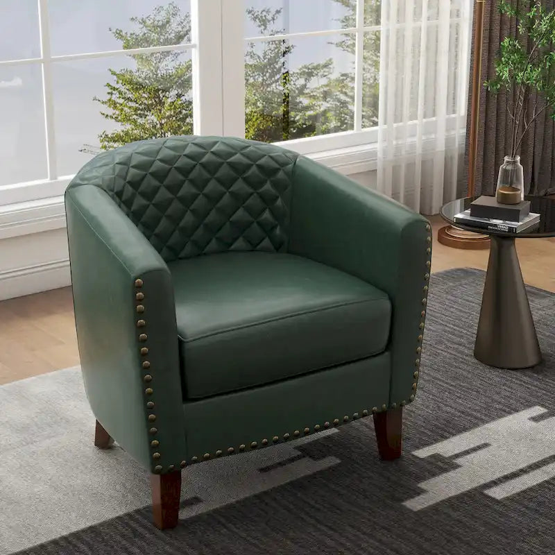 Tufted Faux Leather Accent Armchair with Nailhead Trim