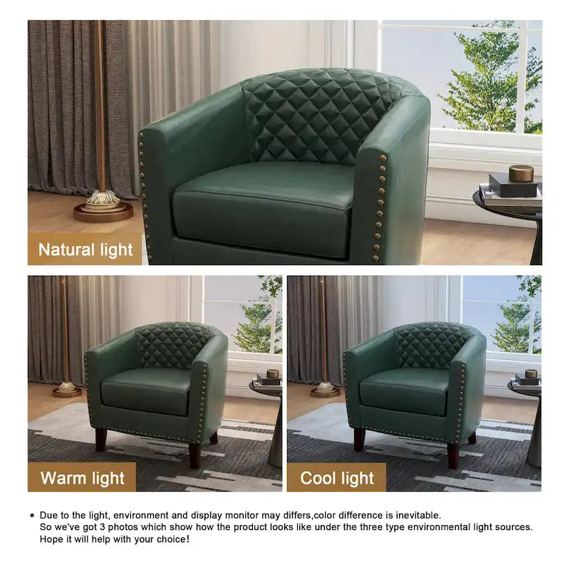 Tufted Faux Leather Accent Armchair with Nailhead Trim
