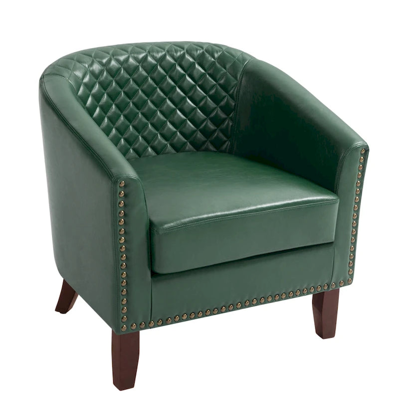 Tufted Faux Leather Accent Armchair with Nailhead Trim