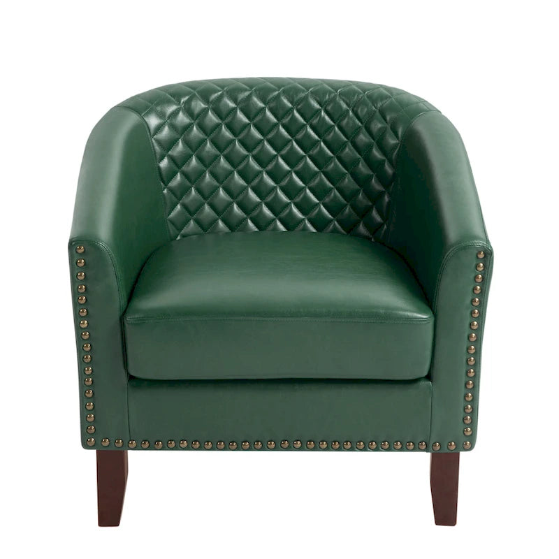 Tufted Faux Leather Accent Armchair with Nailhead Trim