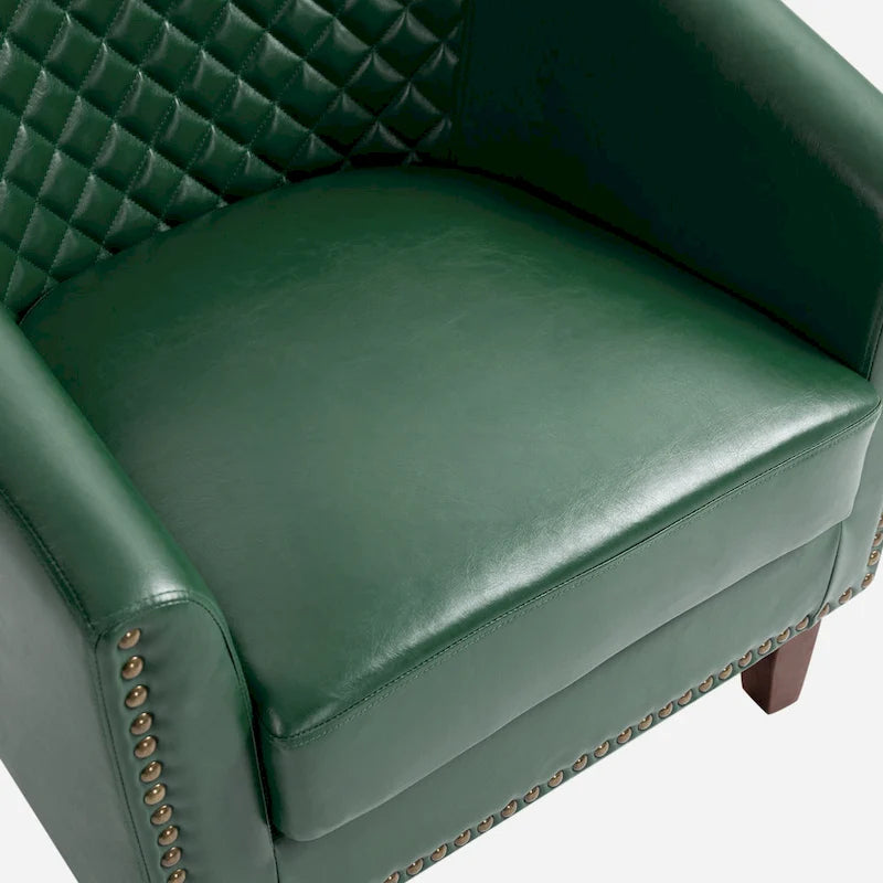 Tufted Faux Leather Accent Armchair with Nailhead Trim