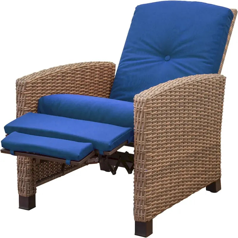 All-Weather Hand-Woven Wicker Recliner Chair with Extra-Thick Olefin Cushion - Indoor & Outdoor