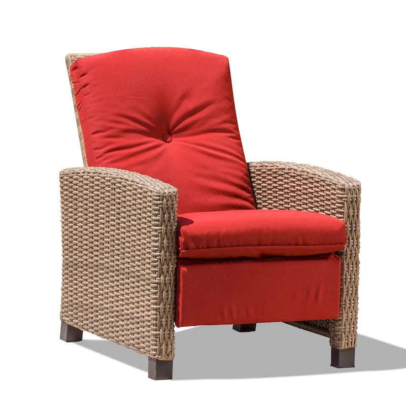 All-Weather Hand-Woven Wicker Recliner Chair with Extra-Thick Olefin Cushion - Indoor & Outdoor