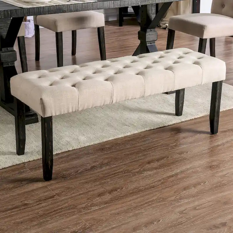 Panca da pranzo imbottita trapuntata in stile rustico con struttura in legno massello - larga 48"
