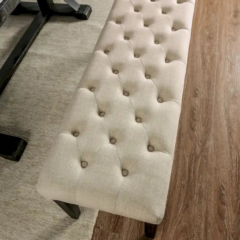Rustic Tufted Upholstered Dining Bench with Solid Wood Frame - 48" Wide