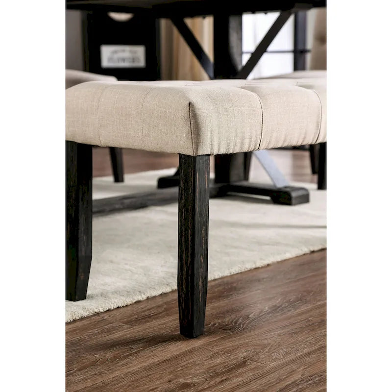 Rustic Tufted Upholstered Dining Bench with Solid Wood Frame - 48" Wide