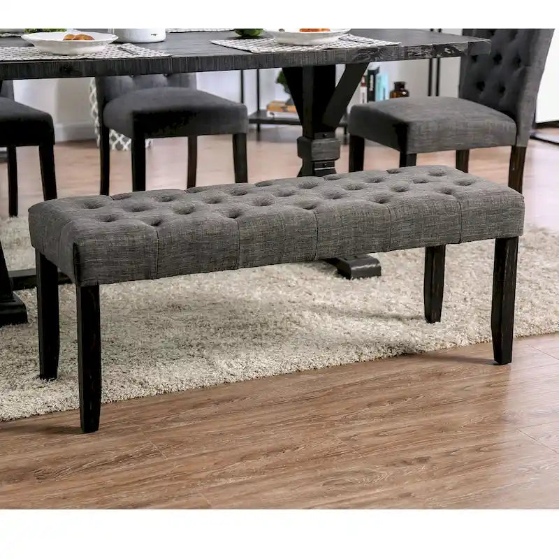 Panca da pranzo imbottita trapuntata in stile rustico con struttura in legno massello - larga 48"