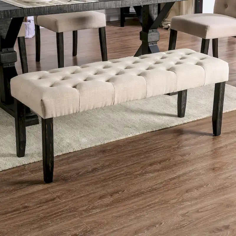 Panca da pranzo imbottita trapuntata in stile rustico con struttura in legno massello - larga 48"