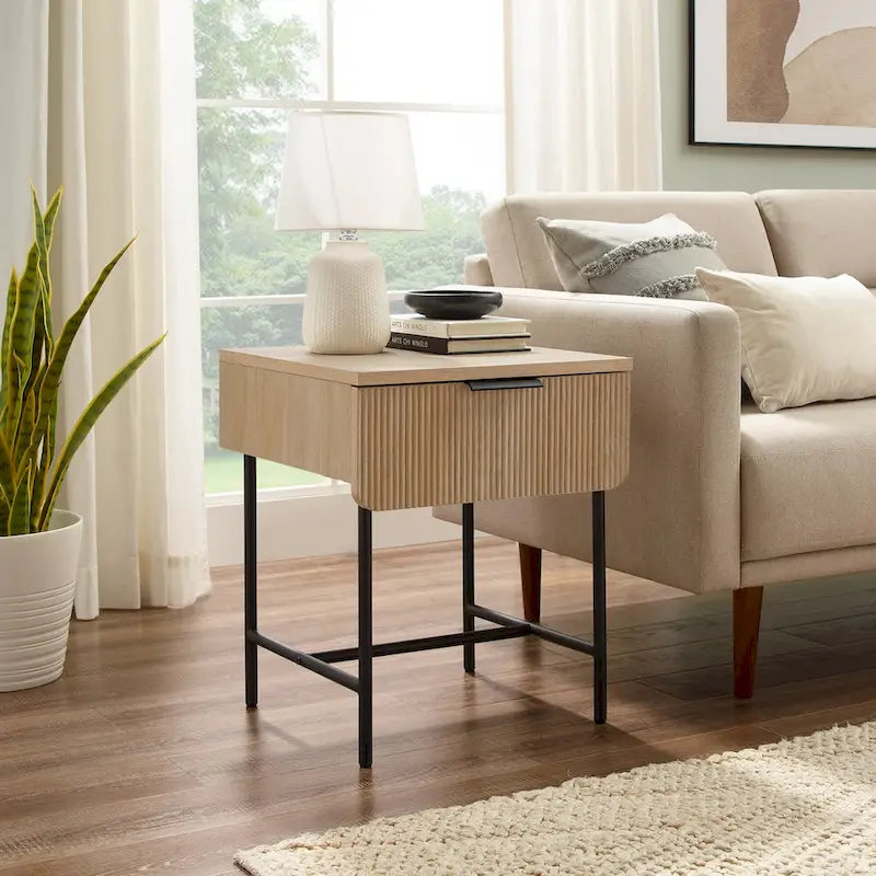 Fluted Single-Drawer Side Table in Scandi Minimalist Style