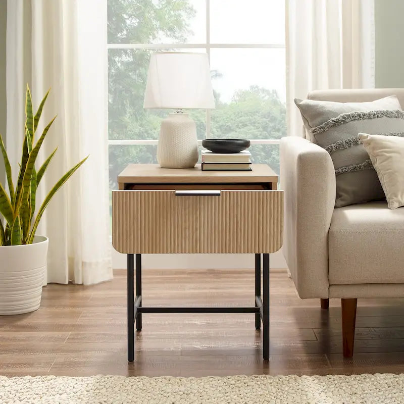 Fluted Single-Drawer Side Table in Scandi Minimalist Style