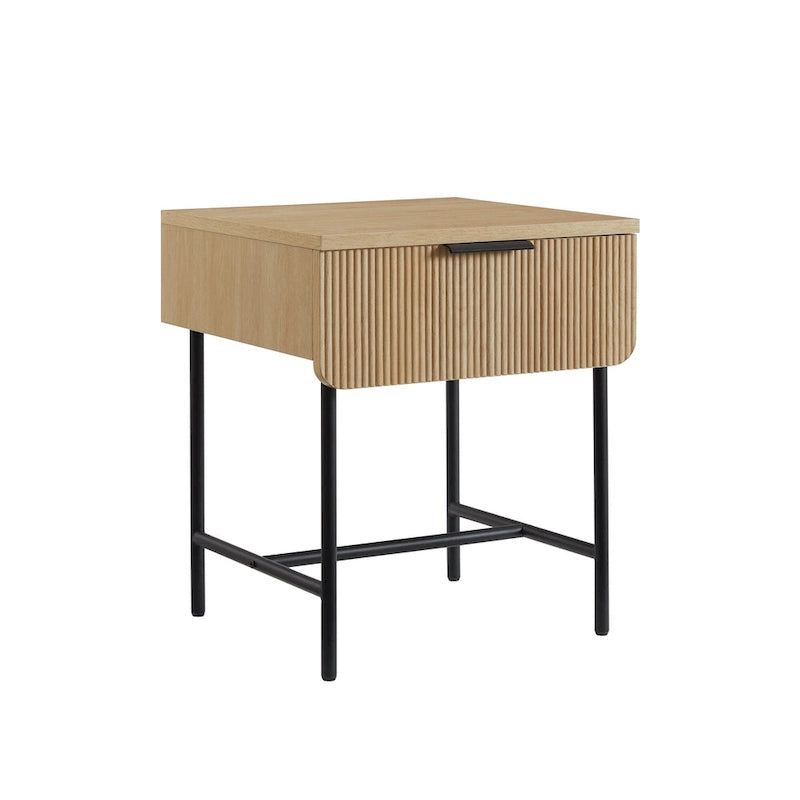 Fluted Single-Drawer Side Table in Scandi Minimalist Style