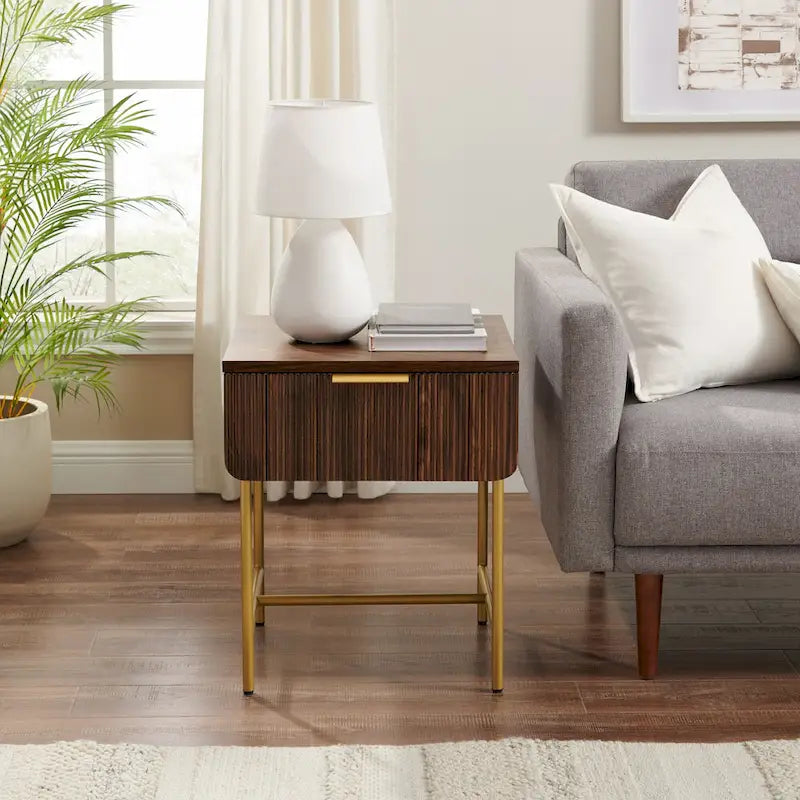 Geribbelde bijzettafel met één lade in Scandinavisch minimalistische stijl