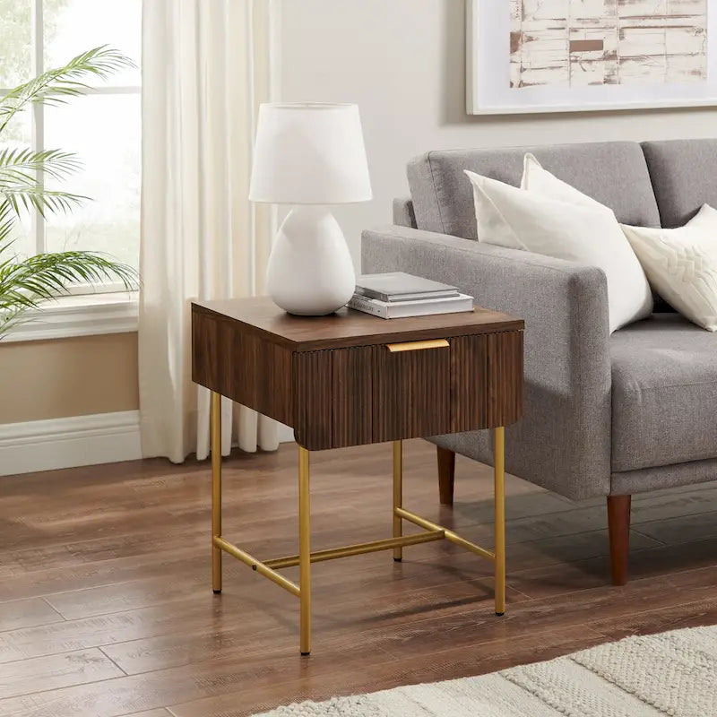 Geribbelde bijzettafel met één lade in Scandinavisch minimalistische stijl