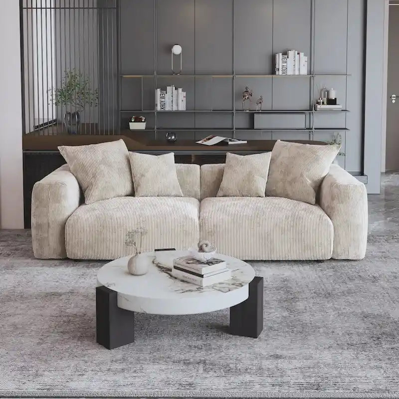 Deep Seat Corduroy Upholstered Sofa with Pocket Spring Cushions & Solid Wood Legs - 102" Wide