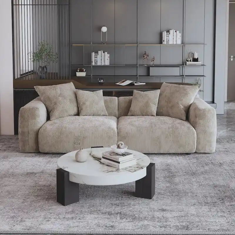 Deep Seat Corduroy Upholstered Sofa with Pocket Spring Cushions & Solid Wood Legs - 102" Wide