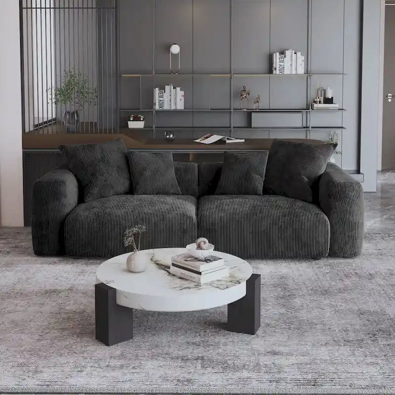 Deep Seat Corduroy Upholstered Sofa with Pocket Spring Cushions & Solid Wood Legs - 102" Wide