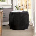 Handwoven Resin Barrel Side Table with Hidden Metal Frame