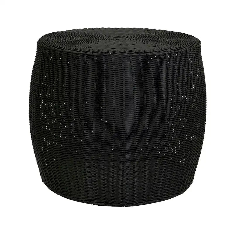 Handwoven Resin Barrel Side Table with Hidden Metal Frame