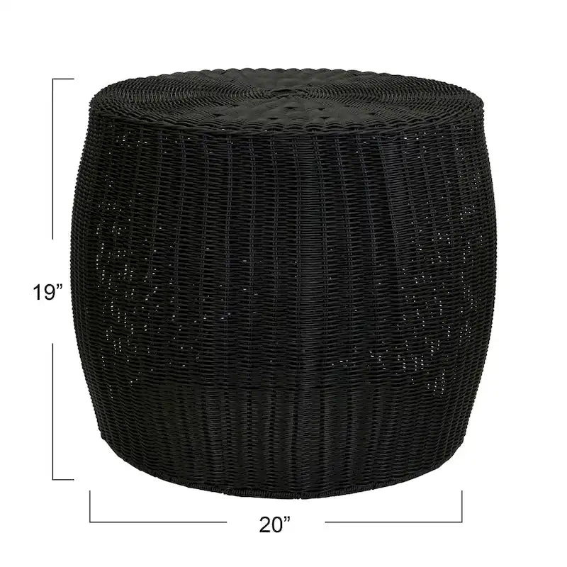 Handwoven Resin Barrel Side Table with Hidden Metal Frame