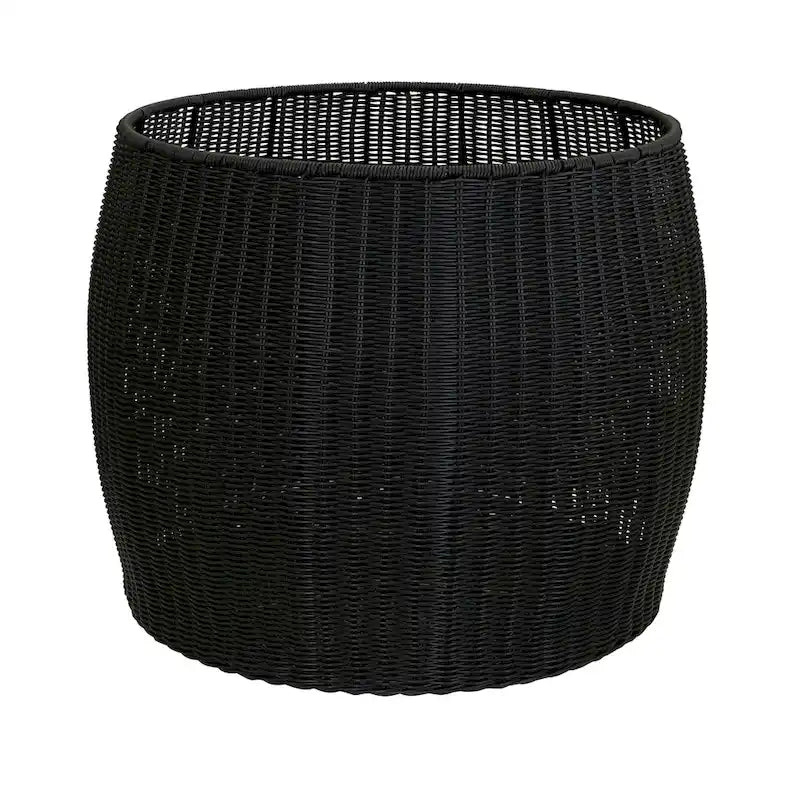 Handwoven Resin Barrel Side Table with Hidden Metal Frame