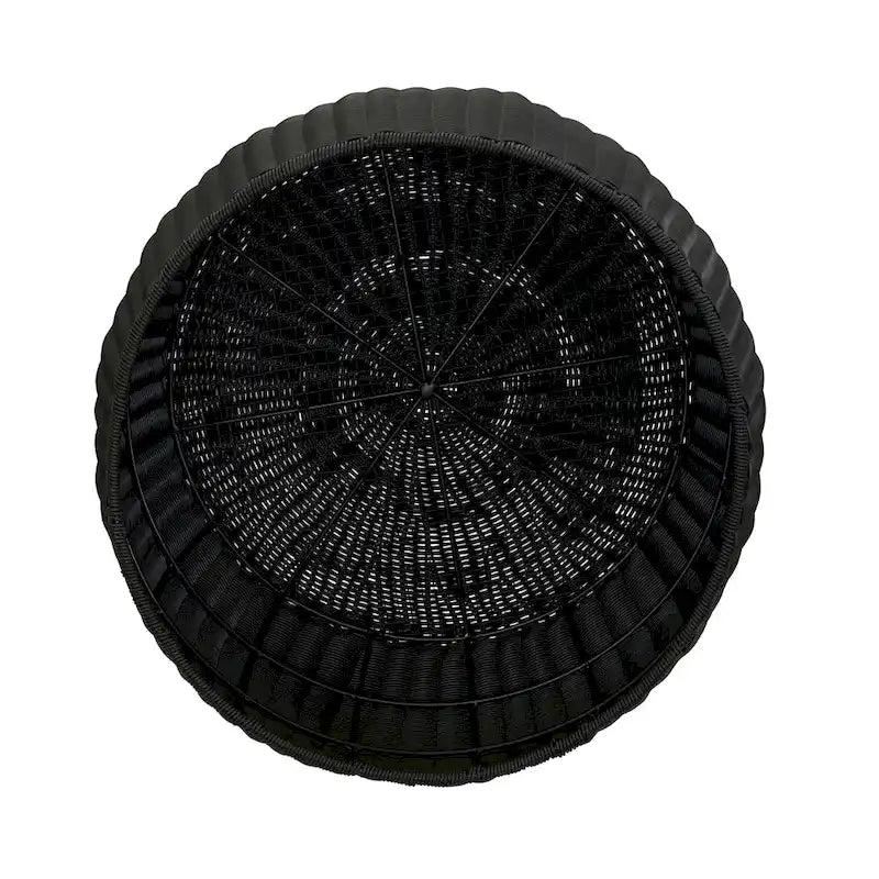 Handwoven Resin Barrel Side Table with Hidden Metal Frame