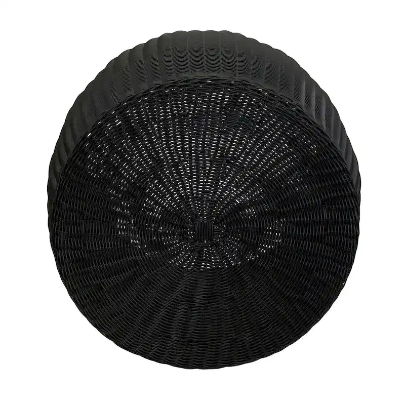 Handwoven Resin Barrel Side Table with Hidden Metal Frame