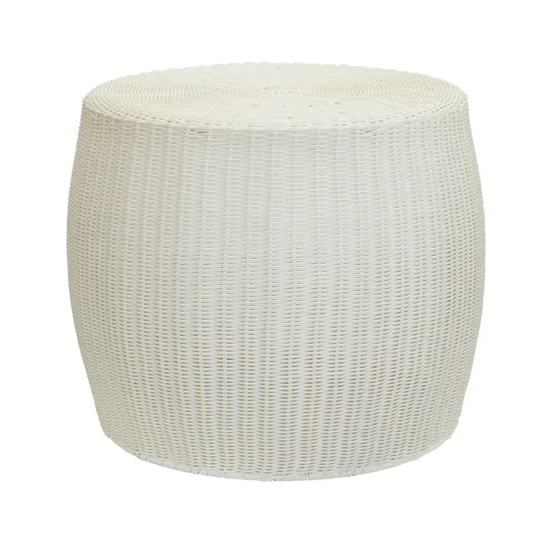 Handwoven Resin Barrel Side Table with Hidden Metal Frame