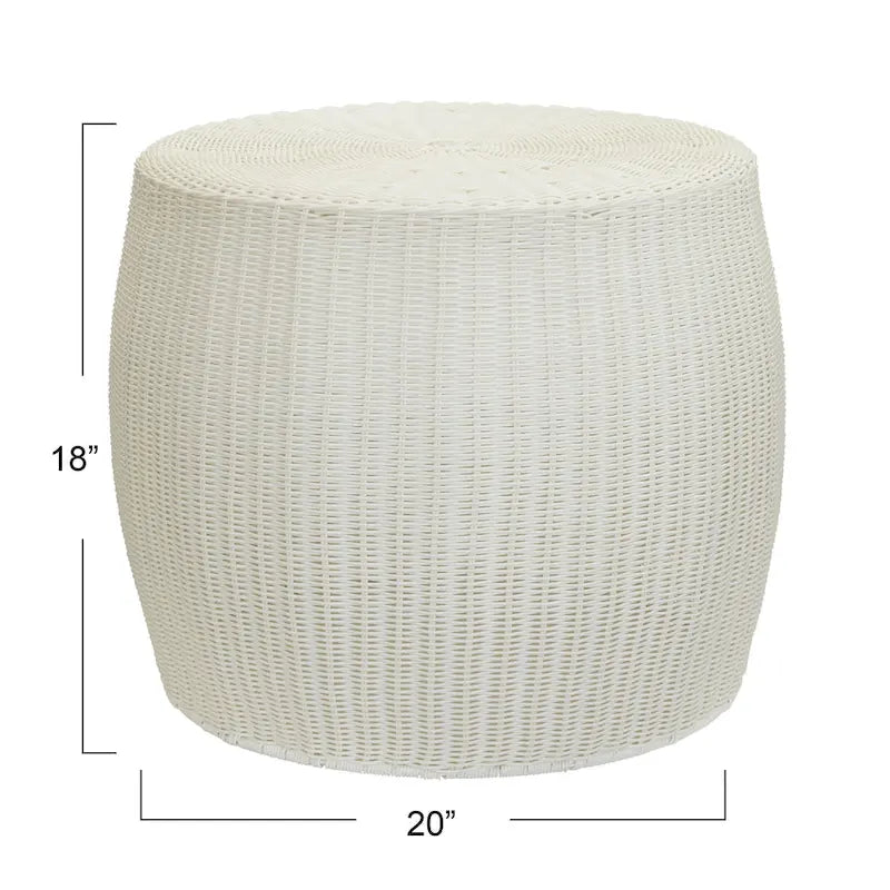 Handwoven Resin Barrel Side Table with Hidden Metal Frame