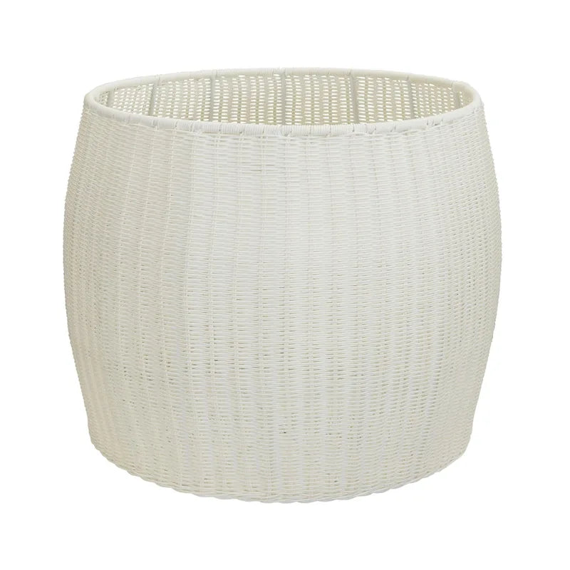 Handwoven Resin Barrel Side Table with Hidden Metal Frame