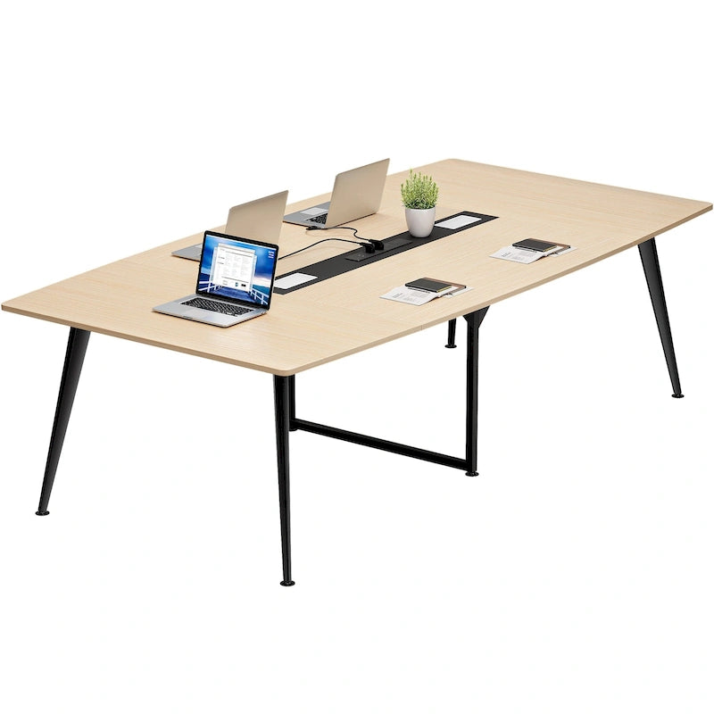 Boat-Shaped Conference Table with Integrated Charging Station & Cable Grommets - 6FT / 8FT
