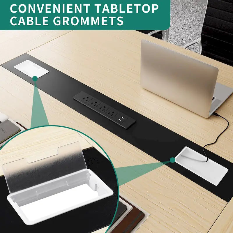 Boat-Shaped Conference Table with Integrated Charging Station & Cable Grommets - 6FT / 8FT