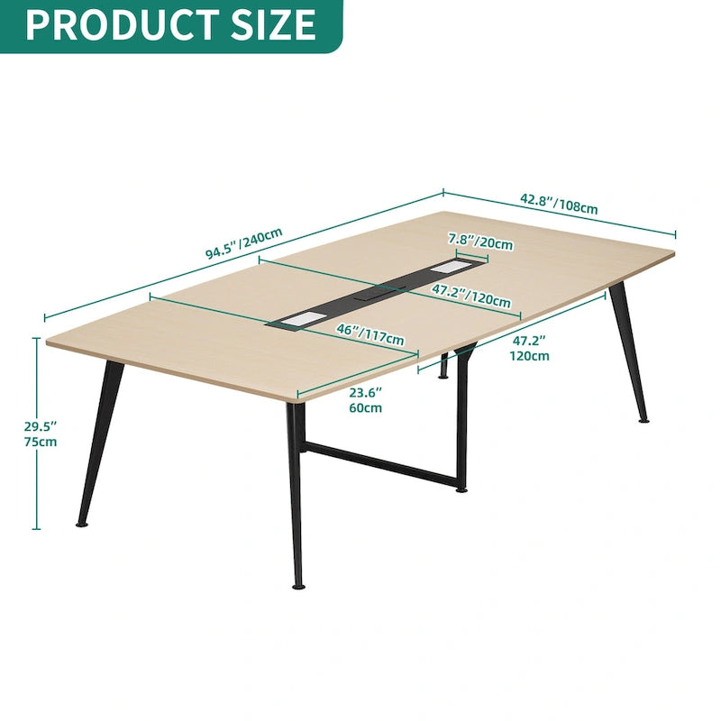 Boat-Shaped Conference Table with Integrated Charging Station & Cable Grommets - 6FT / 8FT