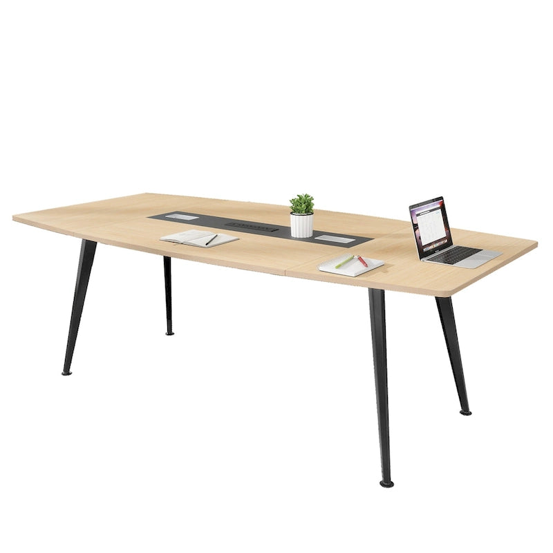 Boat-Shaped Conference Table with Integrated Charging Station & Cable Grommets - 6FT / 8FT
