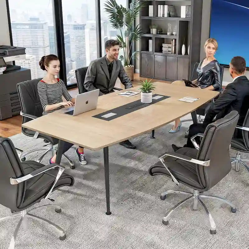 Boat-Shaped Conference Table with Integrated Charging Station & Cable Grommets - 6FT / 8FT