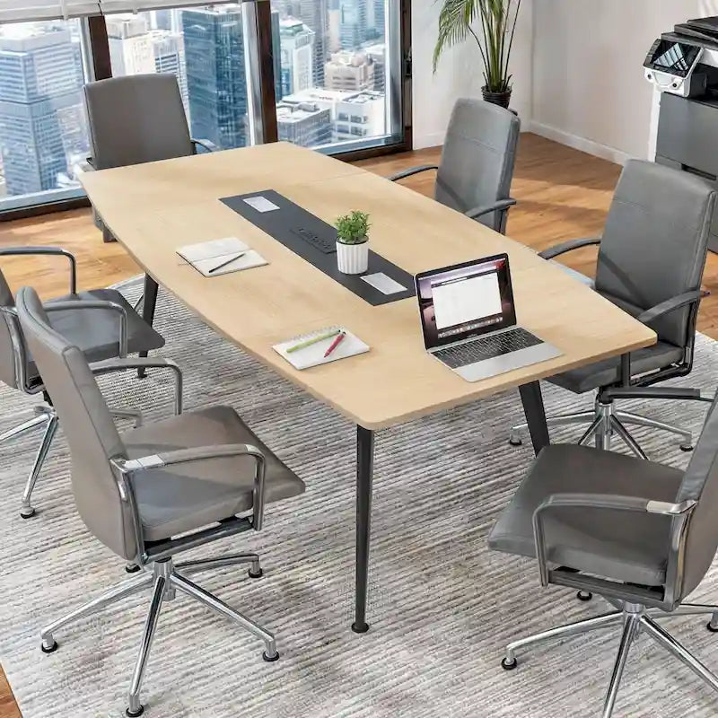 Boat-Shaped Conference Table with Integrated Charging Station & Cable Grommets - 6FT / 8FT
