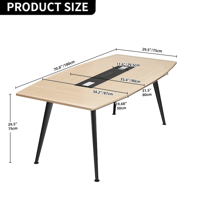 Boat-Shaped Conference Table with Integrated Charging Station & Cable Grommets - 6FT / 8FT