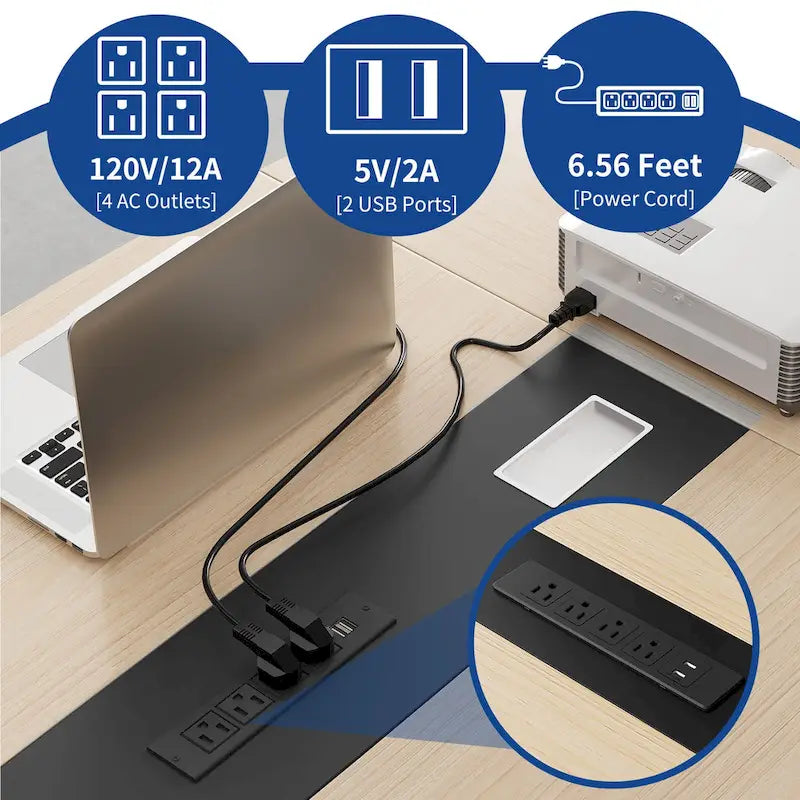 Boat-Shaped Conference Table with Integrated Charging Station & Cable Grommets - 6FT / 8FT