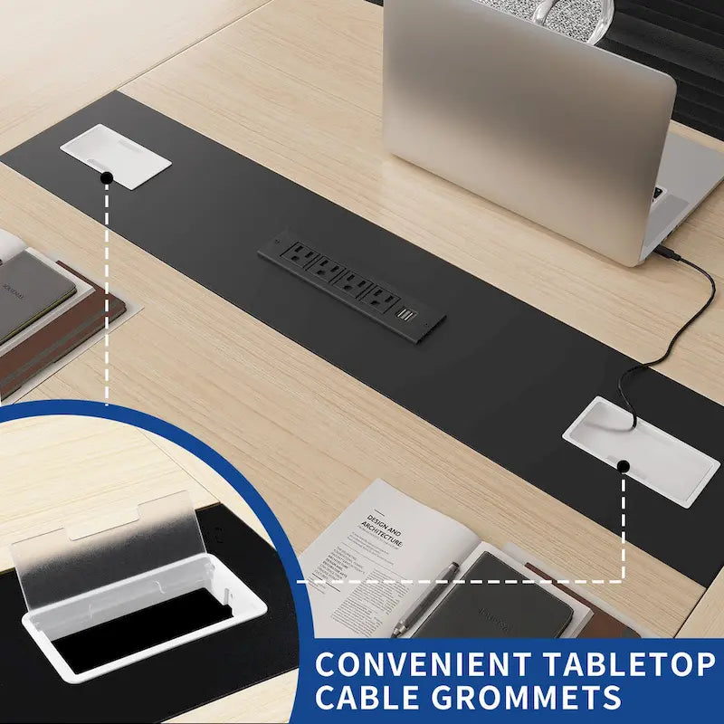 Boat-Shaped Conference Table with Integrated Charging Station & Cable Grommets - 6FT / 8FT