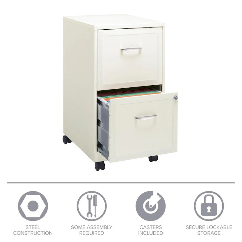 2-Drawer Mobile File Cabinet with Lock, Fits Under Desk