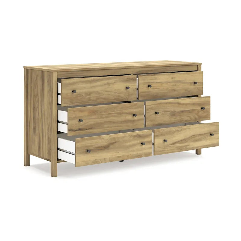 Kommode mit 6 Schubladen in hellbrauner Hickory-Holzmaserung