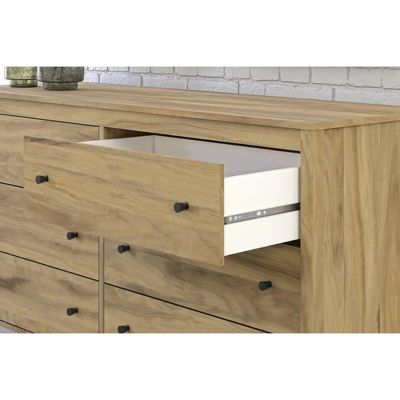 Kommode mit 6 Schubladen in hellbrauner Hickory-Holzmaserung