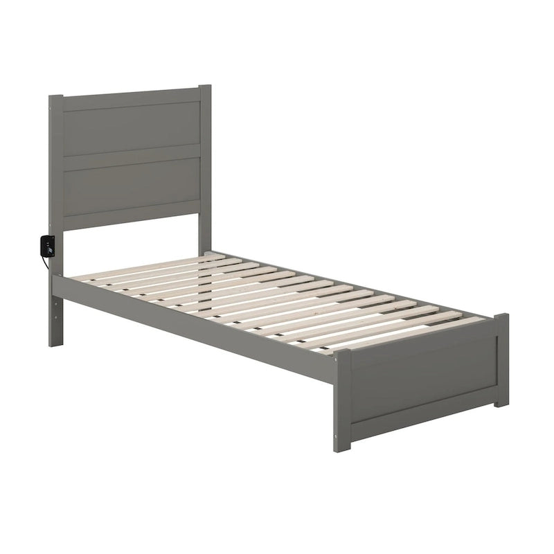 Twin XL Mid-Century Modern Platform Bed with Footboard & Built-In Charging Station - Grey